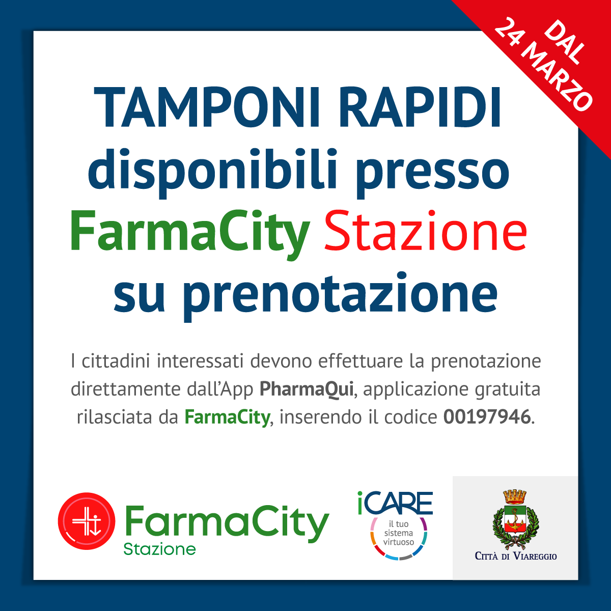 Tamponi rapidi disponibili presso FarmaCity Stazione su prenotazione